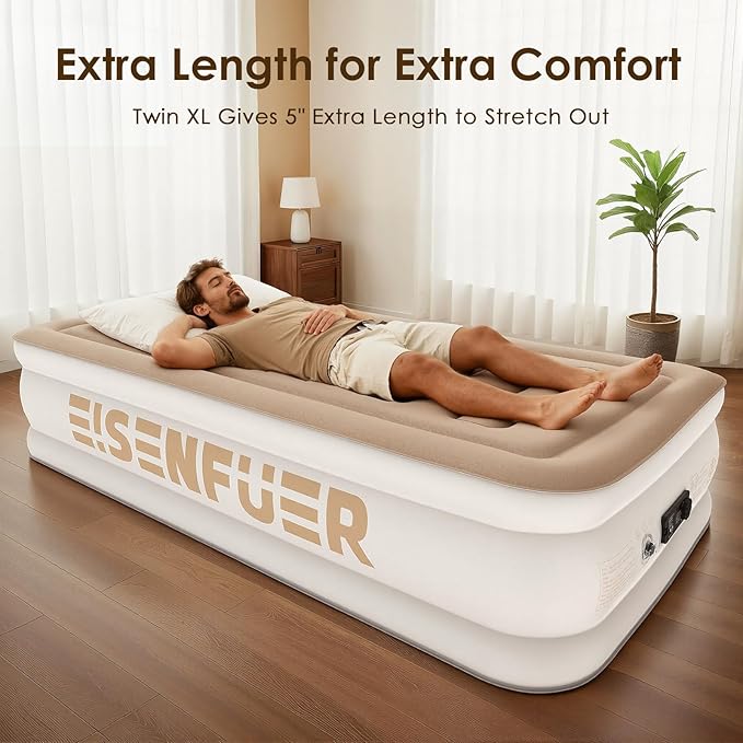 Air Mattress Twin XL (Extra Long) with Built-in Pump – 18" Raised Inflatable Bed with High Speed Built-in Pump, colchón inflable, Carry Bag, Cozy Guest Air Bed for Sleepovers, Glamping, Moving