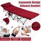 Goplus Camping Cot, Folding Camping Cot with Mattress, Pillow, Carry Bag, Storage Pocket, Camping Bed Military Cot for Home Office Nap Hiking, Heavy-Duty Portable Sleeping Cot for Adults Kids (Wine)