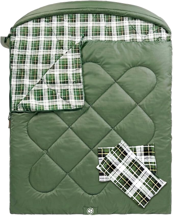 ShinHye Double Sleeping Bag for Adults with 2 Pillows, Camping Sleeping Bags Flannel Cotton 2 Person Sleeping Bags XXL Queen Size Sleeping Bag for Cold Weather