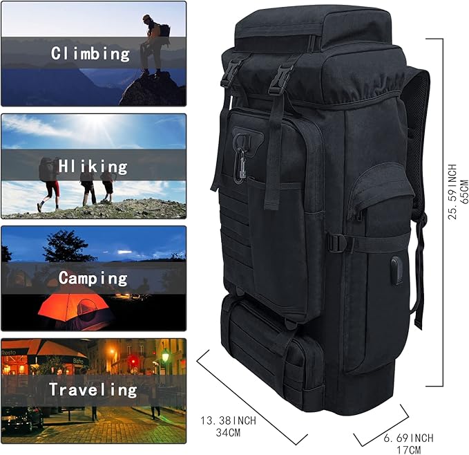 80L 100 liters Hiking Backpack Camping Rucksack, Men Outdoor Travel Climbing Knapsack Mountaineering Trekking Backpack