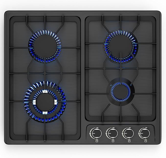 FVBADE 24inch 4 Burners Gas Cooktop Stainless Steel Built-in Gas Stove with NG/LPG Convertible Dual Fuel with Thermocouple Protection for Kitchen，Outdoor, Camping, RV