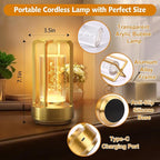 Portable Table Lamp for Outdoor Indoor: Cordless Rechargeable Desk Lamp with 3 Color Stepless Dimmable - Metal Battery Operated Lantern Light for Bedroom/Bar/Coffee Shop/Camping (Gold (Bubble))