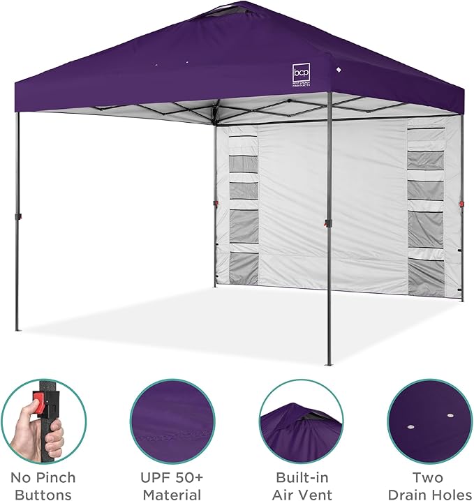 Best Choice Products 10x10ft Pop Up Canopy Tent with Sidewall, 1 Person 1 Minute Set Up, Carry Case, 4 Weight Bags - Amethyst Purple