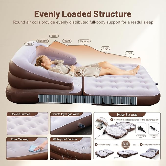 Full Size Inflatable Sofa Bed with Air Pump,2-in-1 Blow-Up Couch and Folding Air Mattress Bed for Home,Camping,and Guests