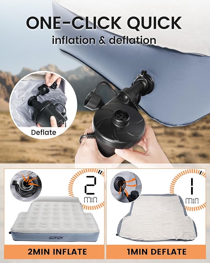 Short Truck Bed Mattress 5-5.5ft for Mid-Size Pickup,Truck Bed Air Mattress for Tacoma Honda Ridgeline Jeep Gladiator JT 5ft, Wired Air Pump, Oversized Carry Bag, Integrated Pillow