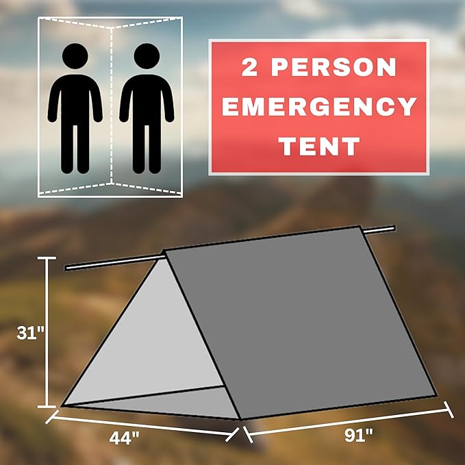 Emergency Zone Reflective & Green Survival 2 Person Tube Tents. Available in 1, 2, 3, 48 Packs. (Reflective, 48)