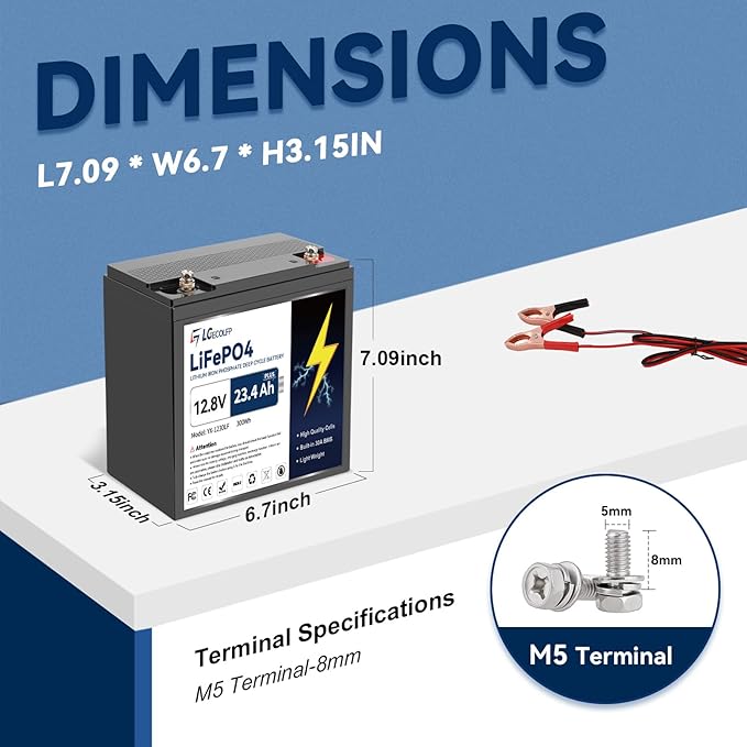12V 23.4AH (30AH) Plus Lifepo4 Lithium Battery With 30A BMS, Lifepo4 Battery 4000+Deep Cycles Perfect for Trolling Motor,Kids Scooters,Power Wheel Chair,Boat,RV,Fish Finder etc