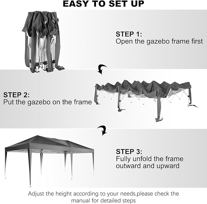 COBIZI 10x20 Pop Up Canopy Tent Party Tents for Parties Weddings Backyard Waterproof Outdoor Commercial Instant Canopy Event Tent with Stakes, Ropes,Sandbags, Gray