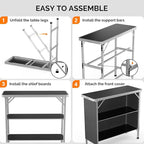 VINGLI Camping Table, Aluminum Portable Bar Table 39''L x 34''H, 2-Tier Storage Shelves, Removable Oxford Cloth, Carrying Bag, Lightweight Folding Table for Events, Outdoor, Party, Picnic
