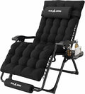 Amopatio Oversized Padded Zero Gravity Chair, XL 29In Reclining Camping Lounge Chair w/Removable Cushion&Headrest, Upgraded Lock and Footrest, Folding Patio Recliner for Indoor Outdoor, Black