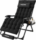 Amopatio Oversized Padded Zero Gravity Chair, XL 29In Reclining Camping Lounge Chair w/Removable Cushion&Headrest, Upgraded Lock and Footrest, Folding Patio Recliner for Indoor Outdoor, Black