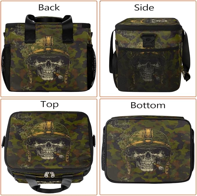Pardick Camouflage Camo Skull Soft Cooler Bag Insulated Lunch Box for Men & Women, Large Leakproof Lunch Bag Portable Beach Cooler for Work, Picnic, Road Trips,Fishing, Travel, Camping,A-10