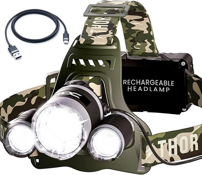 TDC Head Lamp Led Rechargeable Super Bright - USB-C Headlamp for Adults - Head Lights for Forehead - 1080 Lumen Head Flashlight - 10HR Battery for Hardhat, Camping, Hunting, Work