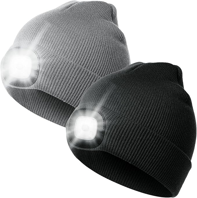LED Beanie Hat with Light, Headlamp Beanie Cap Unisex Winter Warm Knit Night Light Hat, Knit Beanie Gifts for Men Women Kid