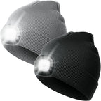 LED Beanie Hat with Light, Headlamp Beanie Cap Unisex Winter Warm Knit Night Light Hat, Knit Beanie Gifts for Men Women Kid