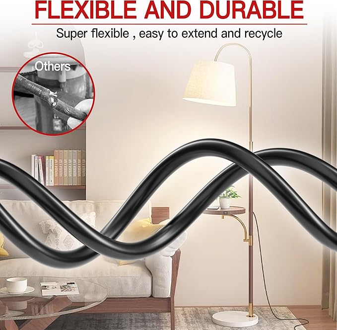 16/3 Short Extension Cord 3 FT, Black Extension Cord Flexible & Durable, Indoor 3 Prong Power Cable, Suitable for Home and Office, 13 Amp 1625 Watt 125VAC 16AWG, ETL Listed