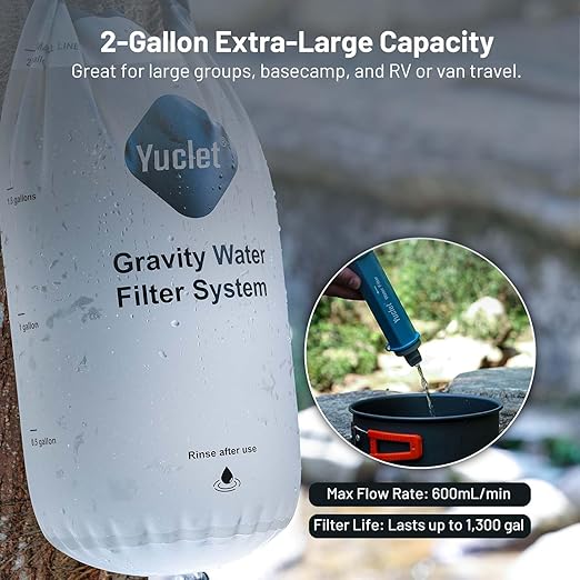 Gravity Water Filter System for Hiking, Camping, Travel, and Emergency Preparedness (1 Gravity Bag, 4 Water Filter Straw, 5 Squeezable 20-Oz Water Pouch)