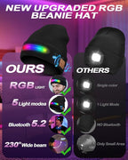 Bluetooth Beanie with Light, USB Rechargeable LED Headlamp Winter Hat, Men Women Valentine's Day Gifts