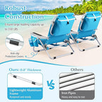 GYMAX Beach Chair, 330lbs Backpack Lounger with 5-Position Backrest, Storage Bag, Side Pocket, Towel Bar & Headrest, Foldable Low Beach Lounge, Portable Aluminum Lay Out Camp Chair (1, Light Blue)