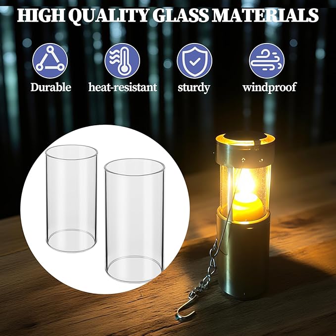 2-Pack Compatible Replacement Glass Chimney for UCO Candle Lantern, Durable & Heat-Resistant Glass for UCO Lantern Accessories