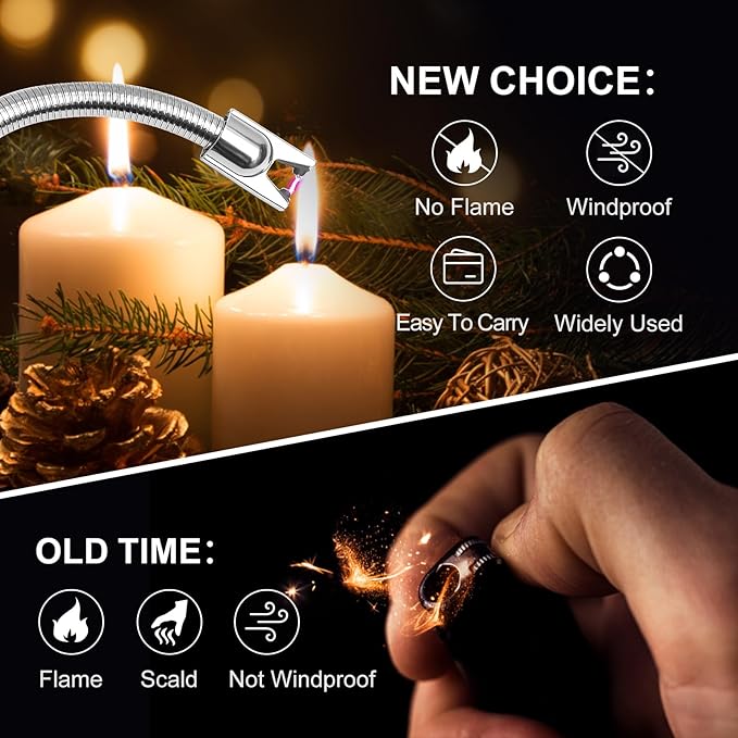 2 Pack Plasma Arc Electric Candle Lighters Rechargeable, Flexible Gooseneck Long Reach for Scented Candles, BBQ Grill &Camping - Windproof Design Lighters - Stocking Stuffers, Black & Blue