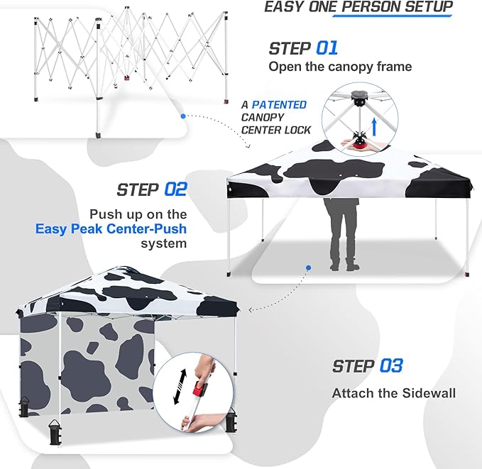 EAGLE PEAK Commercial Canopy 10x10 Pop Up Canopy Tent with 1 Sidewall, Easy Setup Heavy Duty Instant Event Shelter for Vendors & Markets, Outdoor Sun Shade, Cow Print