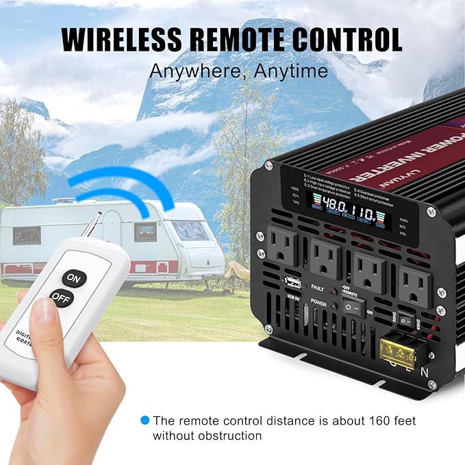 LVYUAN 5000 Watt Power Inverter 48V to 110V 120V for Vehicle, Solar Inverter System, Heavy Duty, RV, Truck, Off Grid,Camping with 4 AC Outlets, LCD Display, Wireless Remote Control, Car Power Inverter