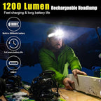 EXIN DECHEN LED Headlamp Rechargeable, 1200 Lumen Super Bright Headlamp Flashlight, 270° Wide Beam LED Headlamps with Red Taillight, 8 Mode Lightweight Waterproof Head Lamp