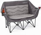 Double Camping Chair for Adults - Heavy Duty Folding Loveseat Support 700 lbs, 2 Person Padded Camping Couch Portable with Cup Holders & Storage Bag for Camping, Lawn, Sports, Grey