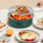 Portable Charcoal Barbecue Grill, 1pc Mini BBQ Grill Multifunctional Charcoal Grill Smokeless Round Tabletop Charcoal Grill for Indoor Outdoor Cooking Home Party Picnic Camping (Green)