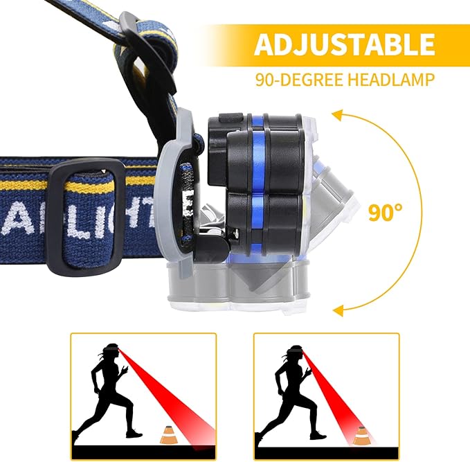 Rechargeable Headlamp, 8 LED 18000lm IPX4, Red Light Flashlight, USB Cable 8 Modes Outdoors Camping Running Fishing Hiking (Yellow Headband)