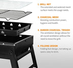 17" Portable Charcoal Grill, Folding Portable BBQ Charcoal Grills, Tabletop Mini Smoker, Small BBQ Grill, for Backyard, Outdoor Cooking, Camping, Travel, Beach