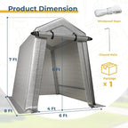 6 x 8 FT Carport, Portable Shed w/220G Heavy Duty Waterproof PE Tarp, Roll-up Zipper Door & Vent, Weather-Resistant Storage Shed for Motorcycle, Bike and Tools, Gray