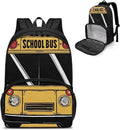 School Bus 17 Inch Kids Casual Backpacks with Insulated Cooler Lunch Compartment Lightweight Elementary Students Knapsack Primary Middle High School Bookbag