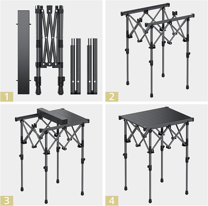 Anbte Folding Camping Table, 2 Height Adjustable Small Camping Side Table Aluminum Roll Top with Carry Bag, Stable X-Frame for Outdoor Cooking, Tailgating Picnic BBQ RV Travel, 20”x16”, 264lbs Load