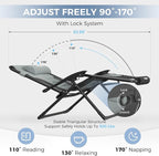 UDPATIO Oversized Zero Gravity Chair, Patio Recliner, Folding Adjustable Outdoor Lounge Chair with Cup Holder, Foot Pad & Padded Headrest, Supports 500lbs (1, Black/Gray, 29in)