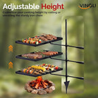 VINGLI Swivel Camping Firepit Grill, Foldable Campfire Steel Grate w/Griddles & Storage Bag, 360° Adjustable, Open Fire Outdoor Cooking Equipment, Parties, Activities, Families Use 31'' x 17'' x 32''