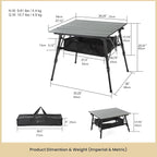 ARROWHEAD OUTDOOR 39" Aluminum Folding Camp Roll Up Table w/Adjustable Height, Undertable Mesh Storage, Carry Bag