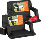Wide Stadium Seat for Bleachers with Back Support -2 Pack Reclining Adults Camping Stadium Chair Extra Thick Cushion Bleacher Seats Waterproof Black