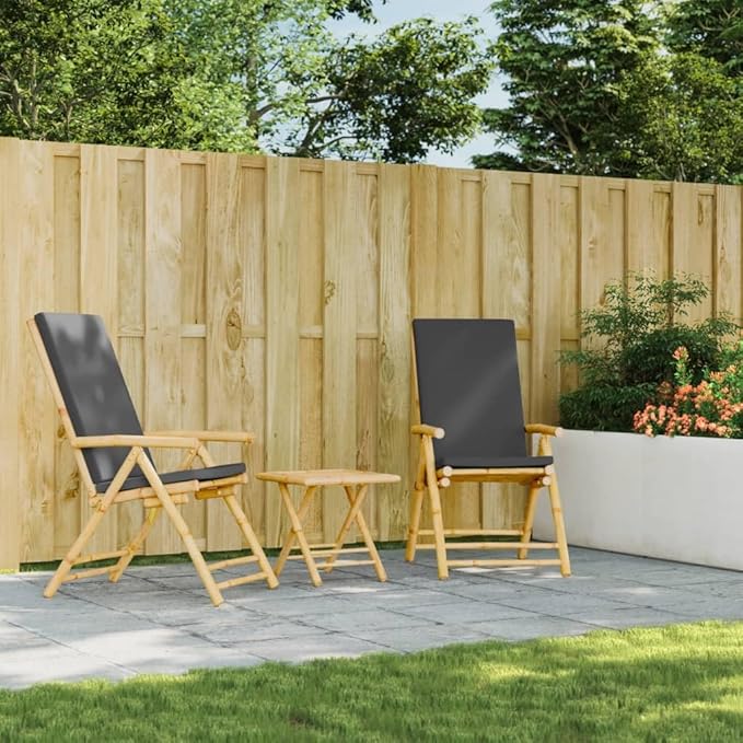 Folding Patio Reclining Chairs 2 pcs with Cushions Bamboo Lounge Chair Camping Chair Lawn Chairs Living Room Chairs for Bedroom Patio Outdoor Dining