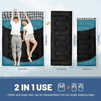 Double Sleeping Bag for Adults Machine Washable 2 Person Camping Sleeping Bag Queen Size Waterproof with Compression Sack for Cold Weather 3-4 Seasons