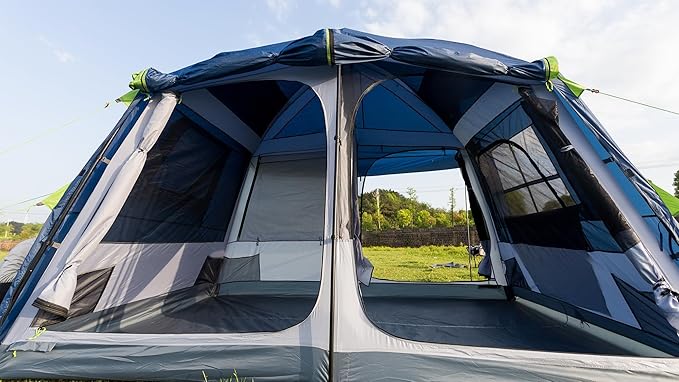 Three Bears 6-Person Tent, 3000mm Waterproof Double-Layer Tent with Room Dividers, Family Tent with Color-Coded Connection Buckles, Front and Rear Vestibules Can Be Set Up as Sunshade Canopies