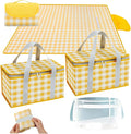 14L and 36L Picnic Basket with 7.9x7.9in Blankett for Couples, 4-6,Insulated Grocery Collapsible Cooler Bags with Handles, Camping Gear Accessories, Tailgating Essentials for Family,Summer Gift, Small