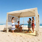 VEVOR Beach Cabana, 8 x 8 ft Beach Canopy with Side Wall, UPF 50+ Protection Easy Setup Cabana Tent with Sand Pockets, Adjustable Height Portable Shade Sun Shelter Umbrella for Family & Friends, Khaki