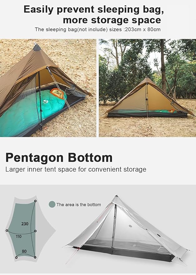 3F UL Gear Lanshan PRO Lanshan Ultralight Tent 3-Season Backpacking Tent for 1-Person or 2-Person, Waterproof Professional Tents for Camping, Trekking, Kayaking, Climbing