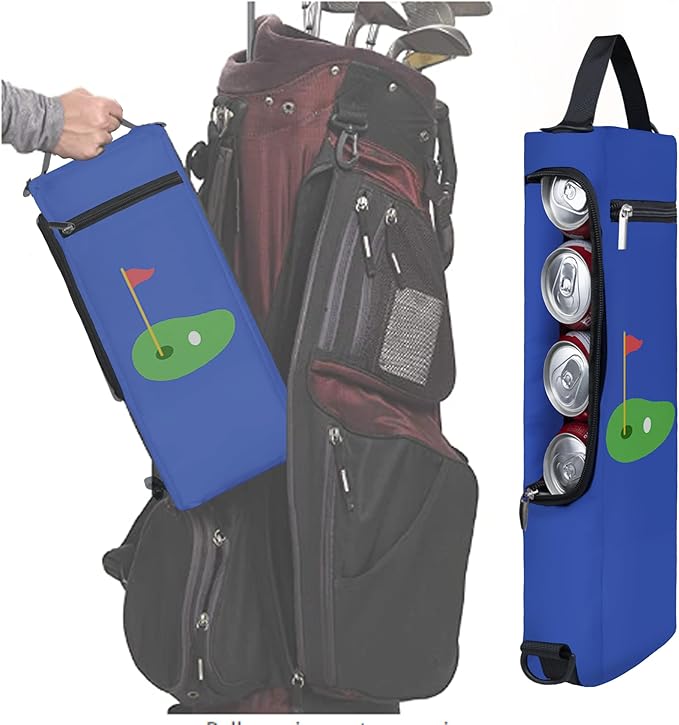 Golf Cooler Bag Plus Ice Pack Soft Sided Insulated Cooler Bag- Holds 6 Pack of Cans or 2 Wine Bottles - Grey Camo Golf Beer Sleeve Black Fits Discreetly in Golf Bags