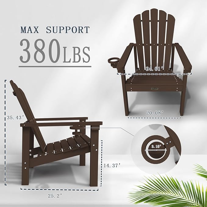 Stackable Adirondack Chair, HDPE All-Weather Adirondack Chairs - Durable and Space Saving, Plastic Outdoor Fire Pit Chairs with Cup Holder,Brown
