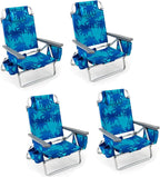 Giantex Folding Beach Chair, Patio Sling Chairs with 5 Adjustable Position, Head Pillow, Storage Bag, Towel Bar, Cup Holders, Backpack Chairs for Sunbathing, Camping Chair