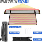 EAGLE PEAK 8x8 Pop Up Canopy Tent with Sidewall, Compact, Portable Slant Leg Instant Sun Shelter for Beach, Sports, & Camping, 8x8 Base 6x6 Top, Orange Yellow Stripe