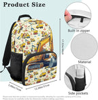 Excavator Backpack and Lunch Box Set Boys American Flag 17 Inch Kids School Backpack Boy Bookbag with Lunch Box Set of 4 Students Back to School Gifts Bag